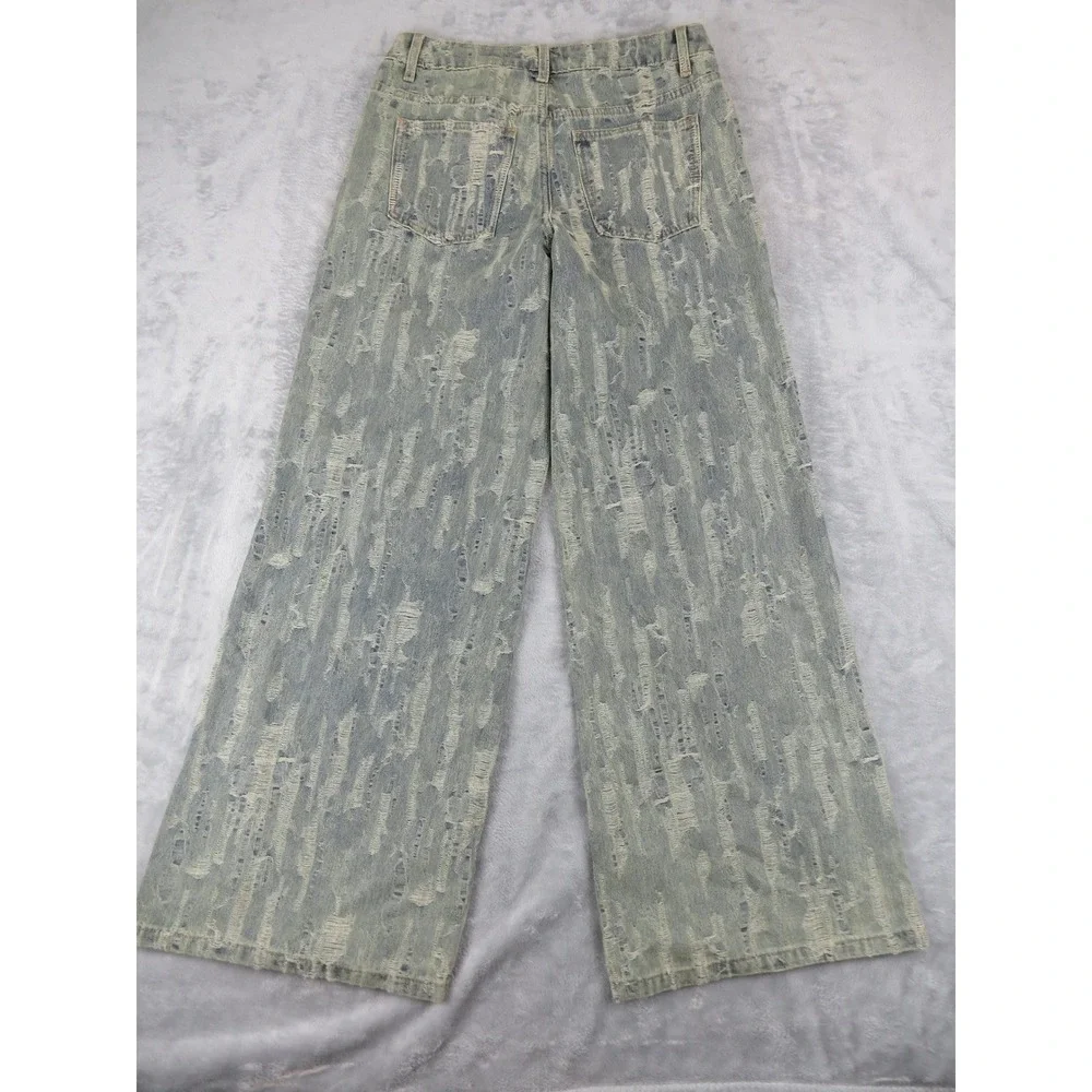 New Jeans‎ Women Small Blue Washed Acid Wash Distressed Wide Leg